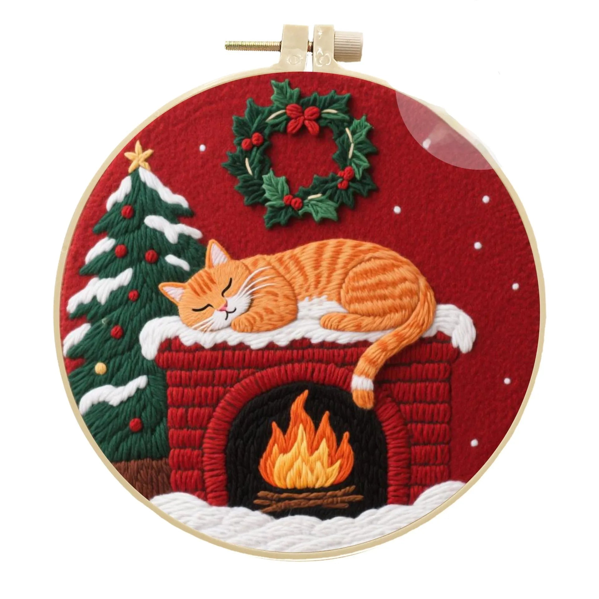Hand embroidery DIY kit showing autumn fruit design on cotton linen fabric with optional bamboo frame and scissors.