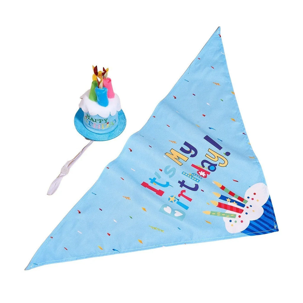 Cartoon printed dog birthday hat and drool towel set in polyester