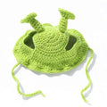 Handmade knitted green acrylic hat for small cat or dog, average size, casual style