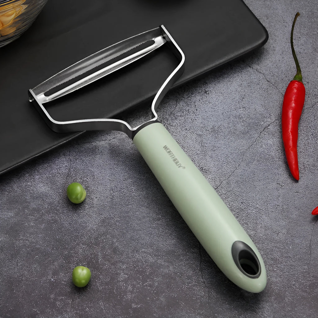 Green multifunctional fruit and melon peeler with 420 stainless steel blade and PP handle