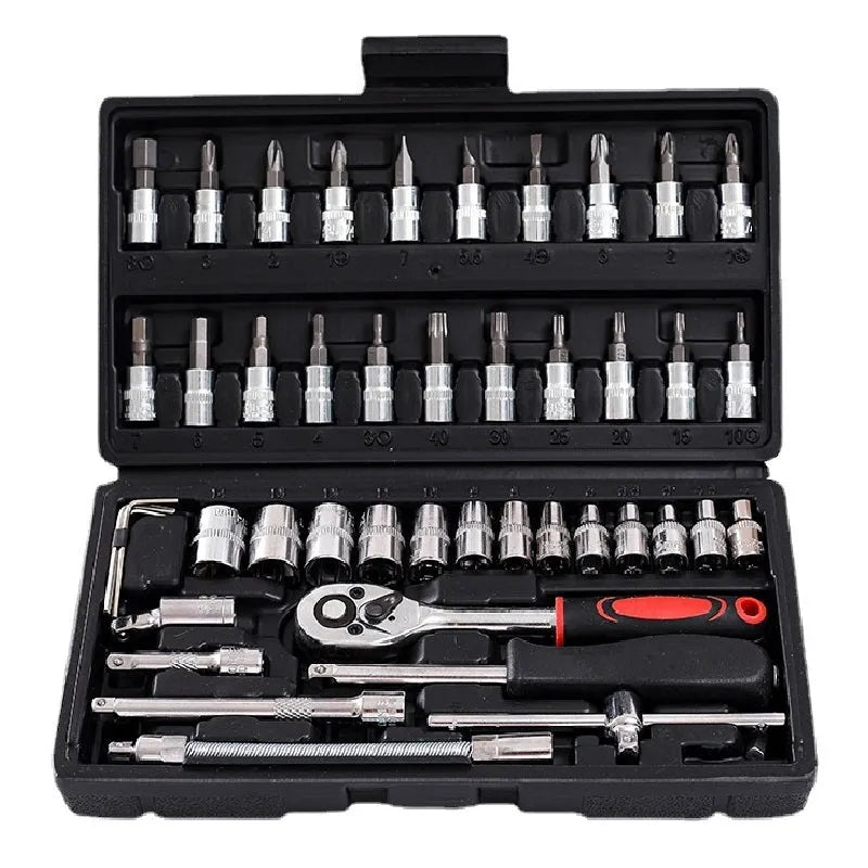Socket ratchet wrench set in chromium vanadium steel with nickel plating finish