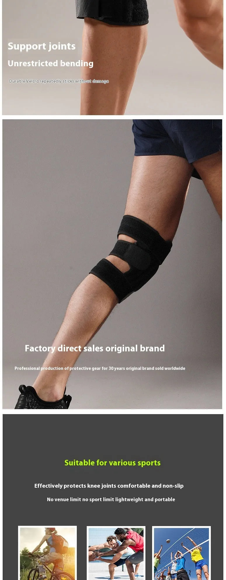Black silicone non-slip knee pad for outdoor sports running cycling adult protective gear