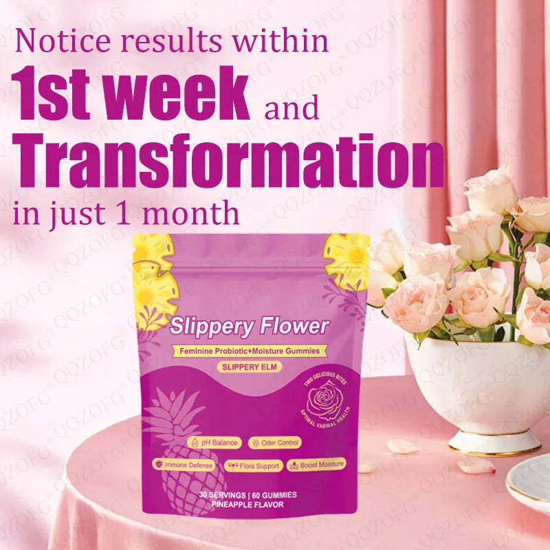 Feminine Probiotic Gummy 60 Count pouch with natural pineapple flavor for vaginal flora support