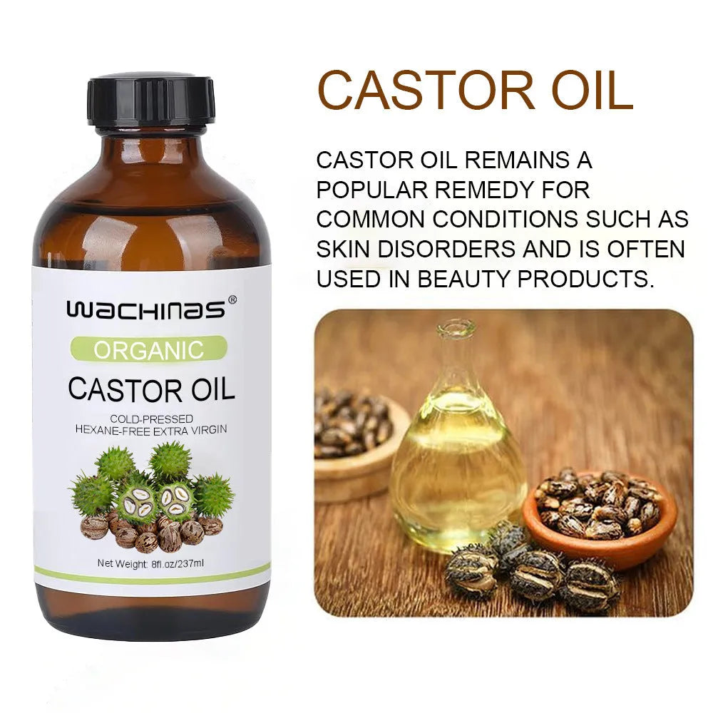 Organic cold pressed castor oil 237ml bottle with moisturising properties for skin and hair