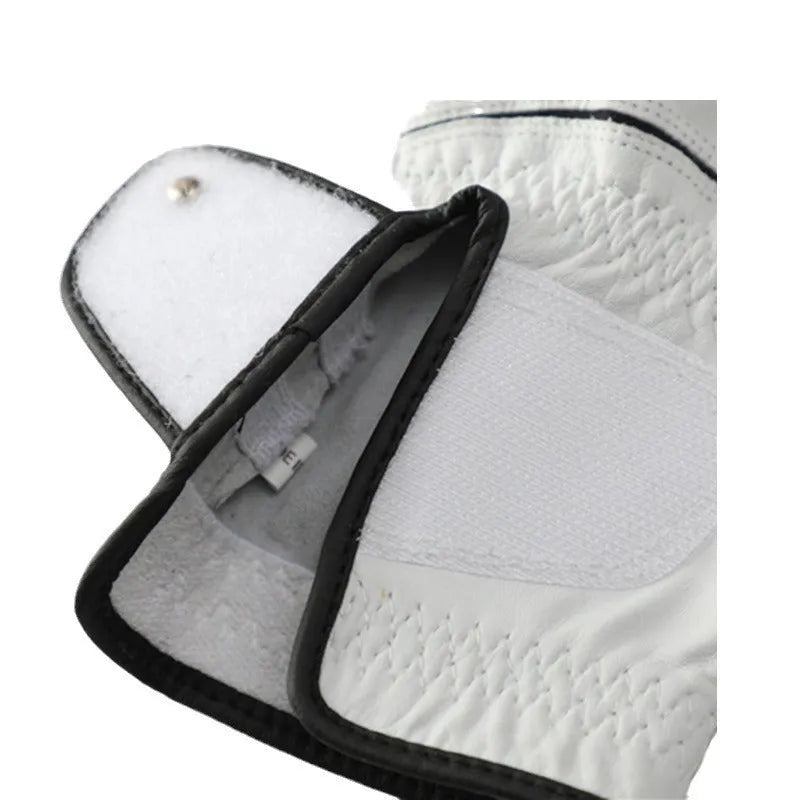 Men's white half sheepskin golf gloves showing palm grip texture