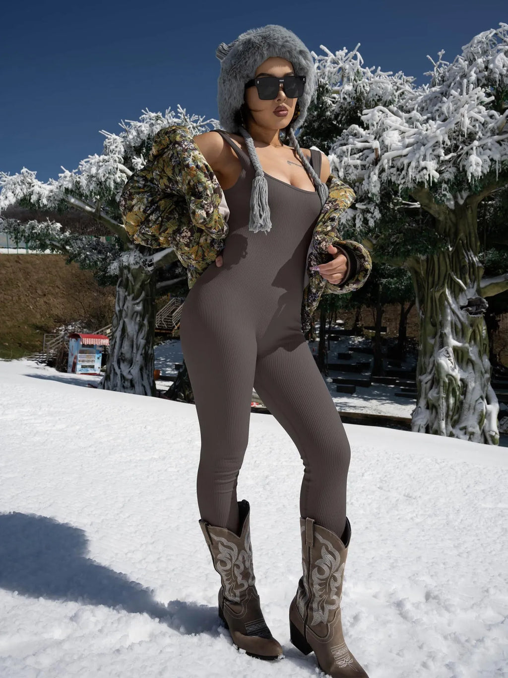 Women's spandex suspender tank top tights in long sleeve style with waist type fit and button details in various colours