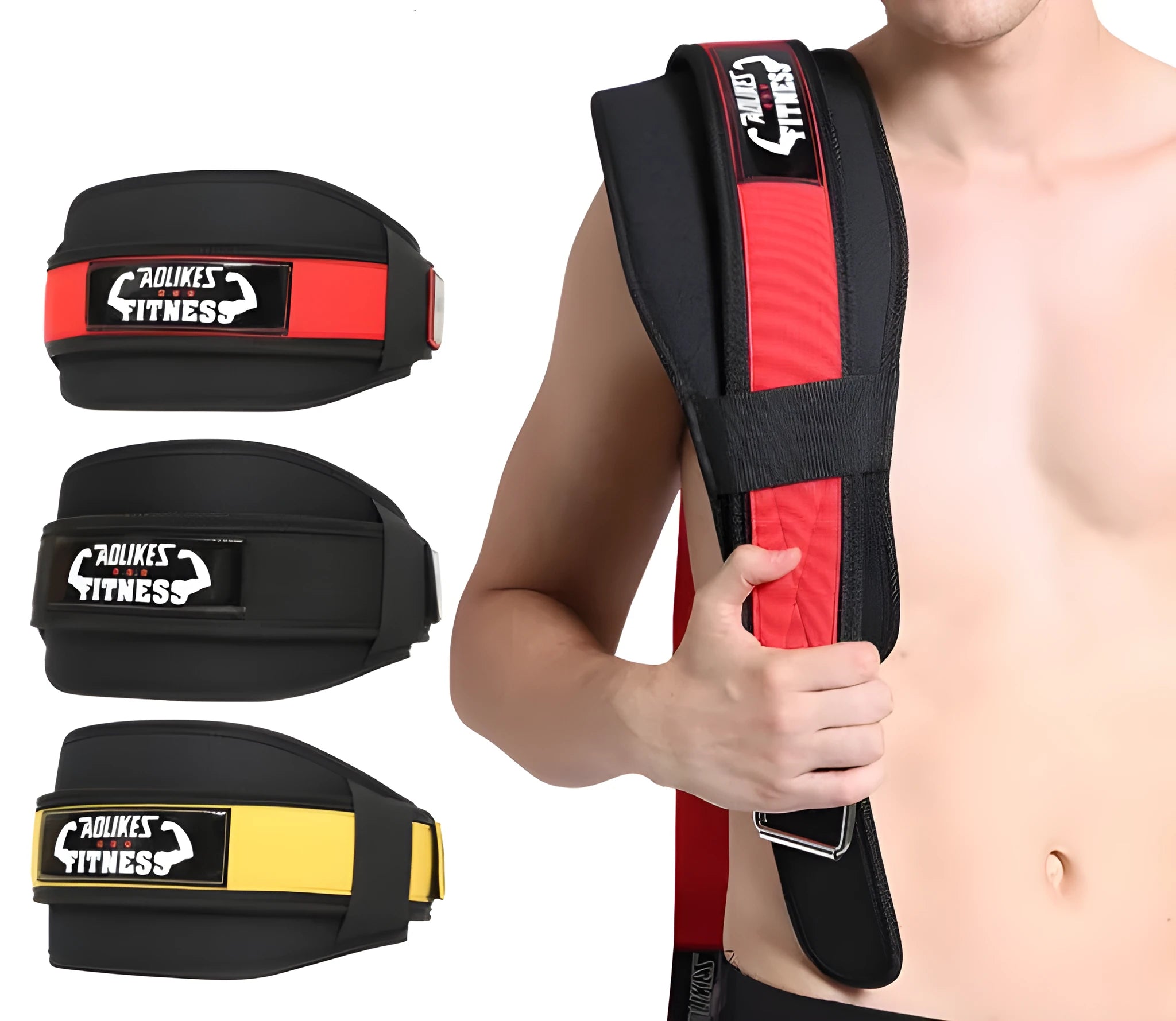 Nylon fitness weightlifting waistband in black, red or yellow colours with L, M, XL size options