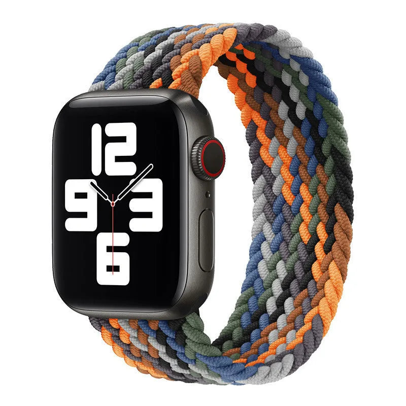 Elastic nylon braided rainbow watch strap for Apple Watch 38mm to 45mm, woven fabric, multiple colour options