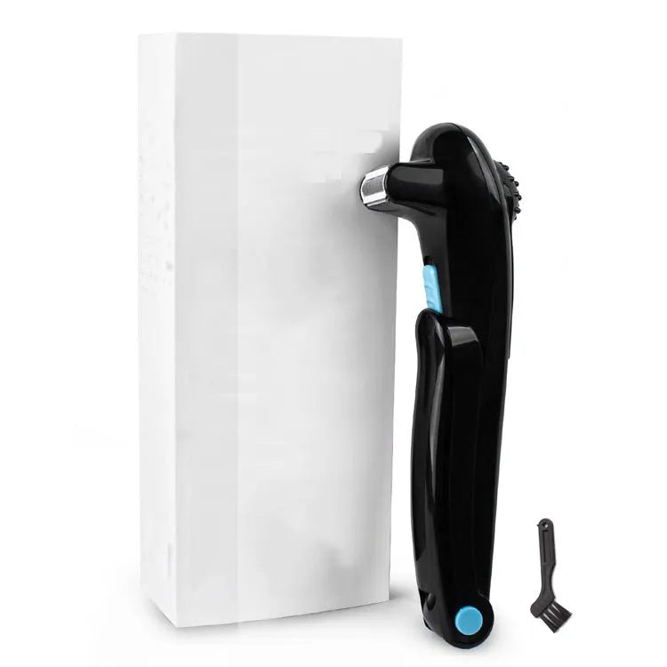 Black foldable electric body shaver showing compact storage design