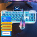 F3010 black mechanical keyboard and mouse bundle with RGB backlighting on a desk