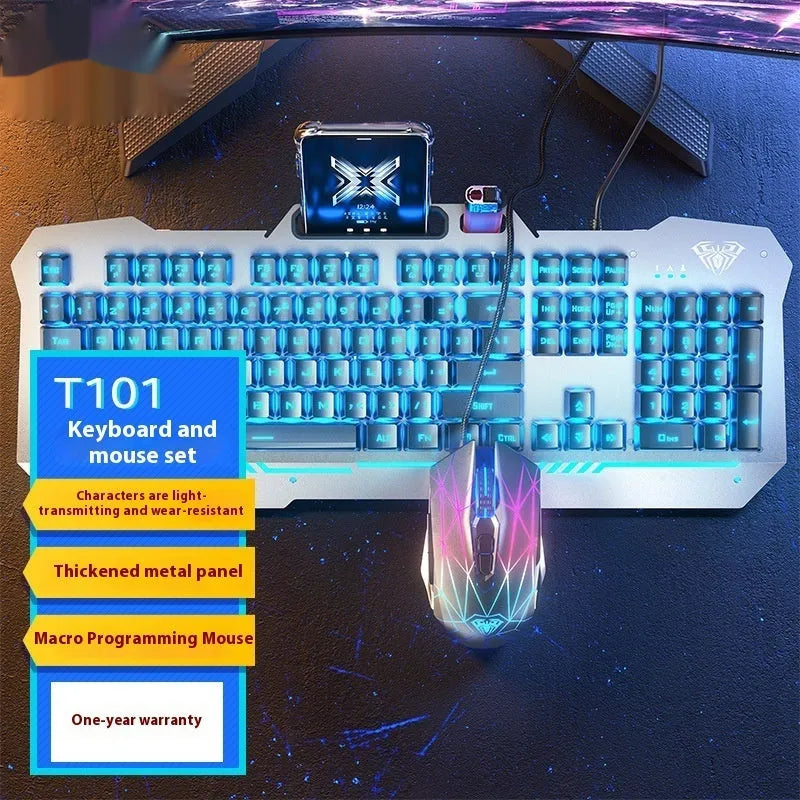 F3010 black mechanical keyboard and mouse bundle with RGB backlighting on a desk