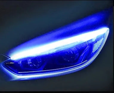 Car LED daytime running light strip with flowing turn signals in silicone waterproof construction