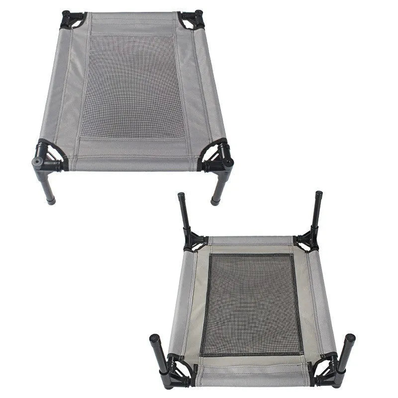 Grey Oxford cloth dog trampoline bed with iron frame, size 55x43x18cm, for small dogs