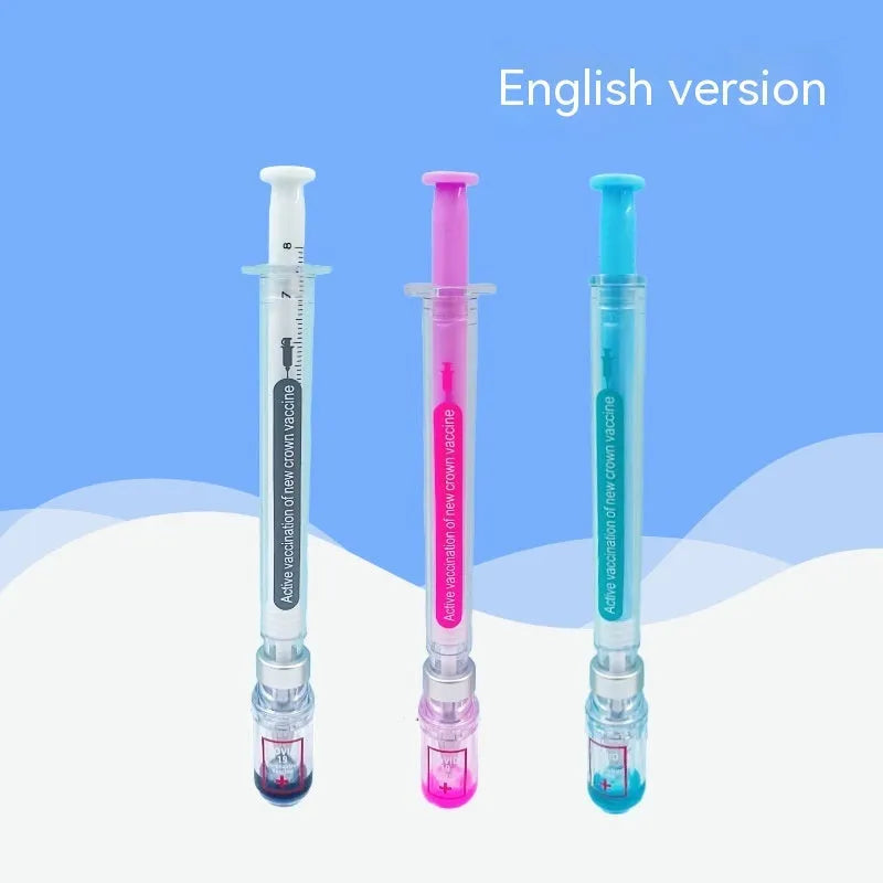 Vaccine design gel pen with plastic body and black 0.5mm refill