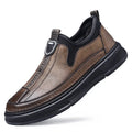 Men's solid colour leather casual shoes with round toe in black and brown options