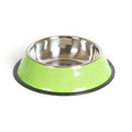 Stainless steel and melamine pet feeding bowl with non-slip base in multiple colour options