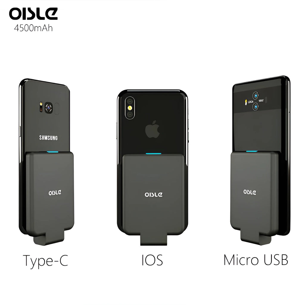 Slim 4500mAh back clip power bank in black, white, blue, pink, or red for iPhone Android Type-C charging