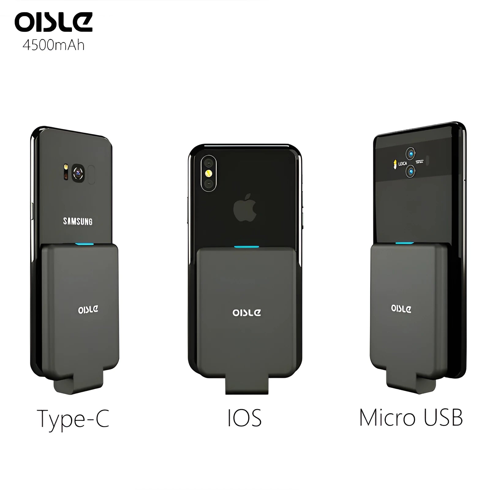 Slim 4500mAh back clip power bank in black, white, blue, pink, or red for iPhone Android Type-C charging