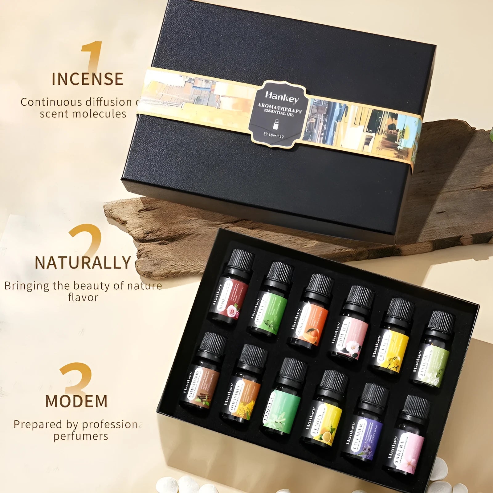 Boxed water-soluble aromatherapy essential oil sets in multiple combination sizes