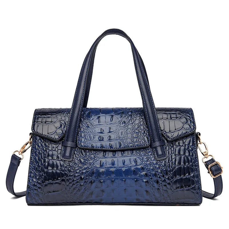 Polyester leather-look messenger shoulder bag in six colour options showing horizontal square shape.