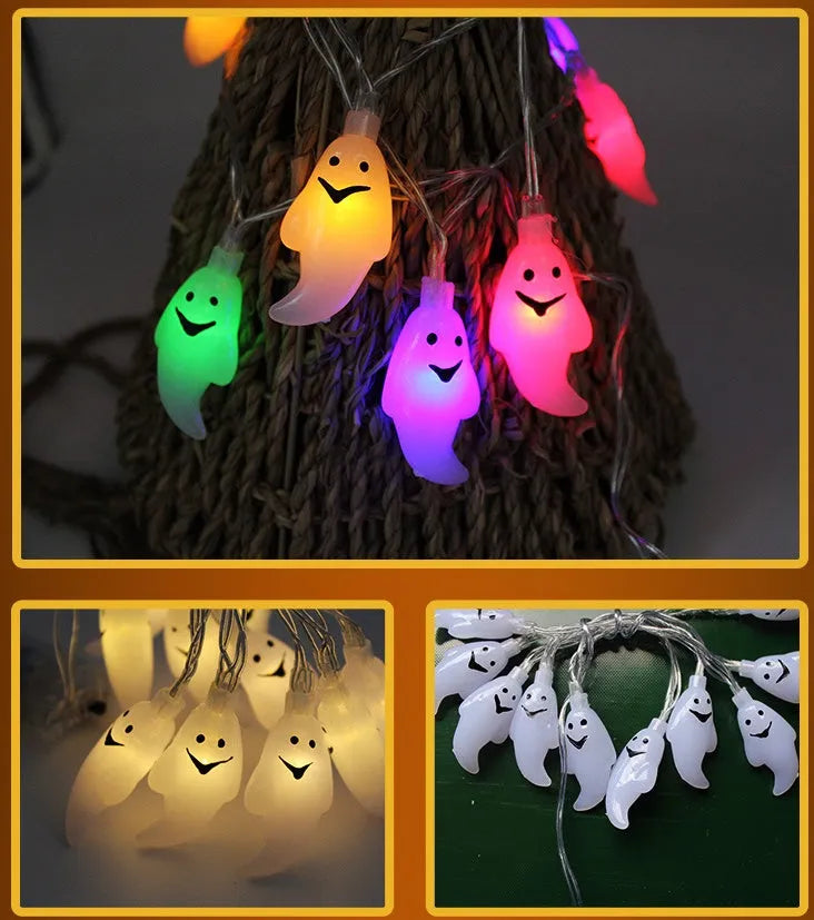 Halloween LED string lights with pumpkin, ghost, bat and spider models in four colour options
