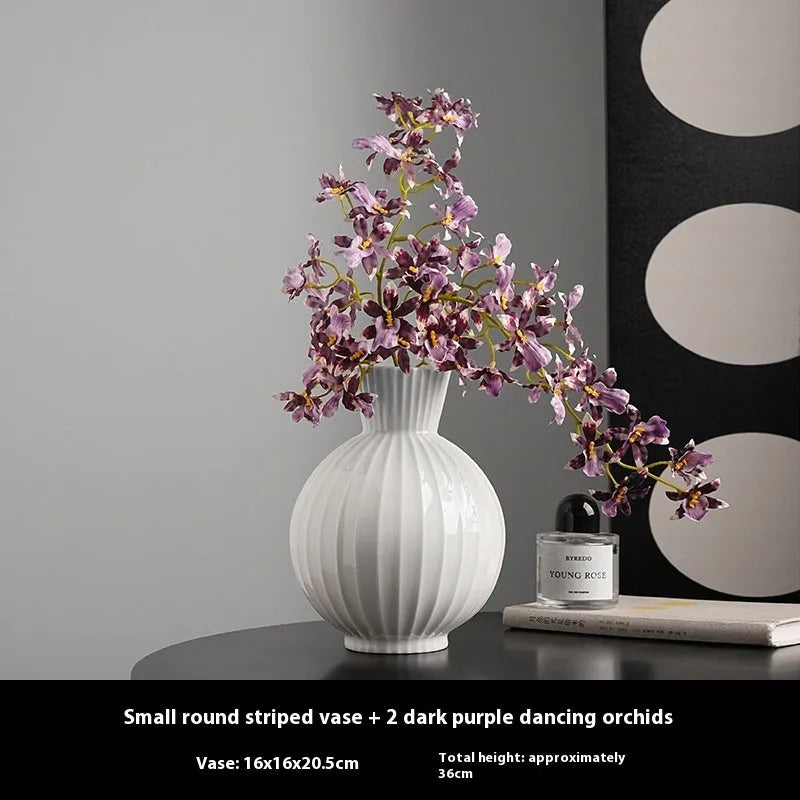 Ceramic ball vase with American country stripes and floral decoration for living room table