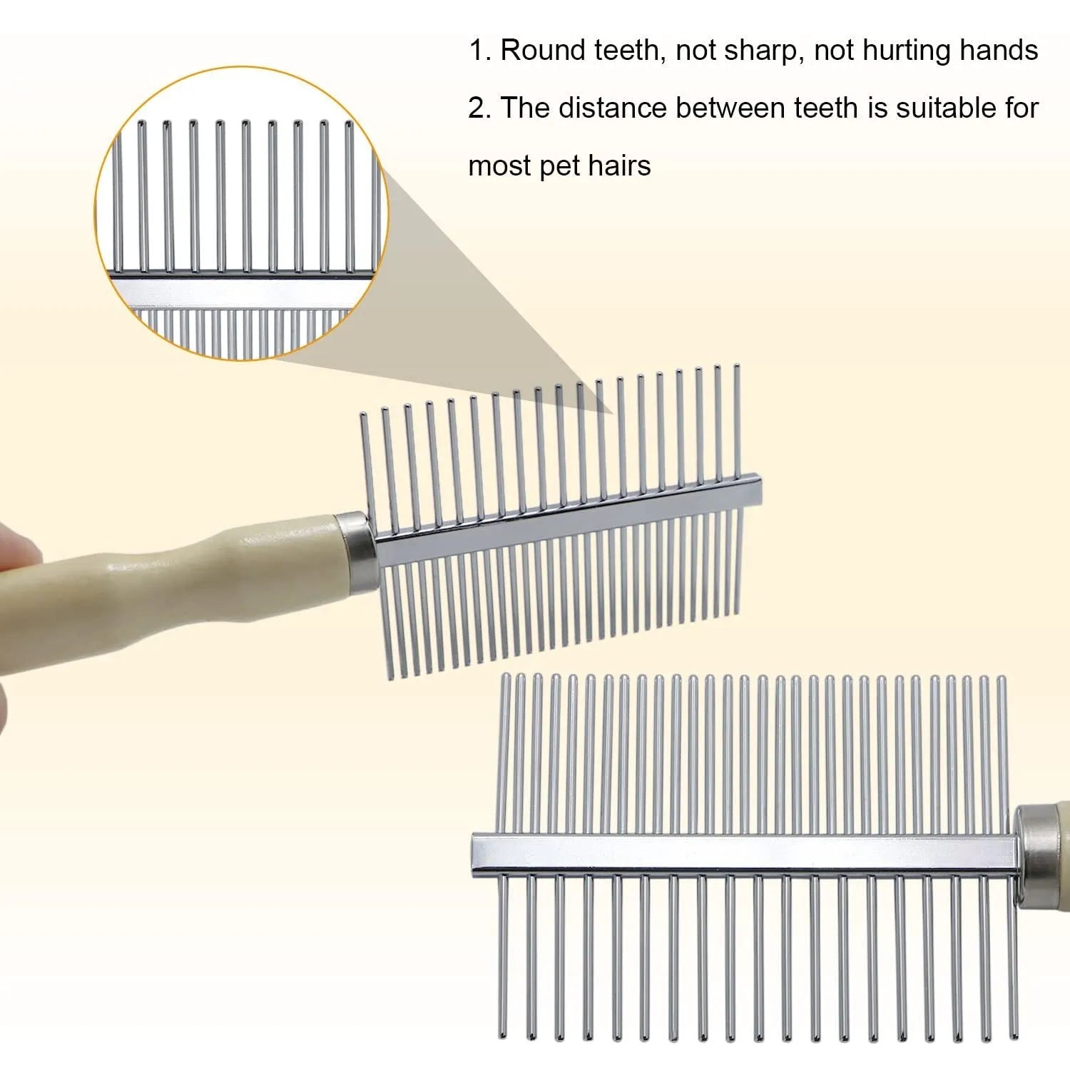 Wooden handle pet grooming comb for dogs and cats with round polished comb needles