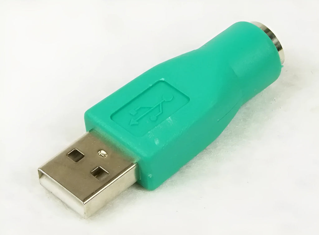 PS2 to USB adapter with green 1-metre copper cable for computer use