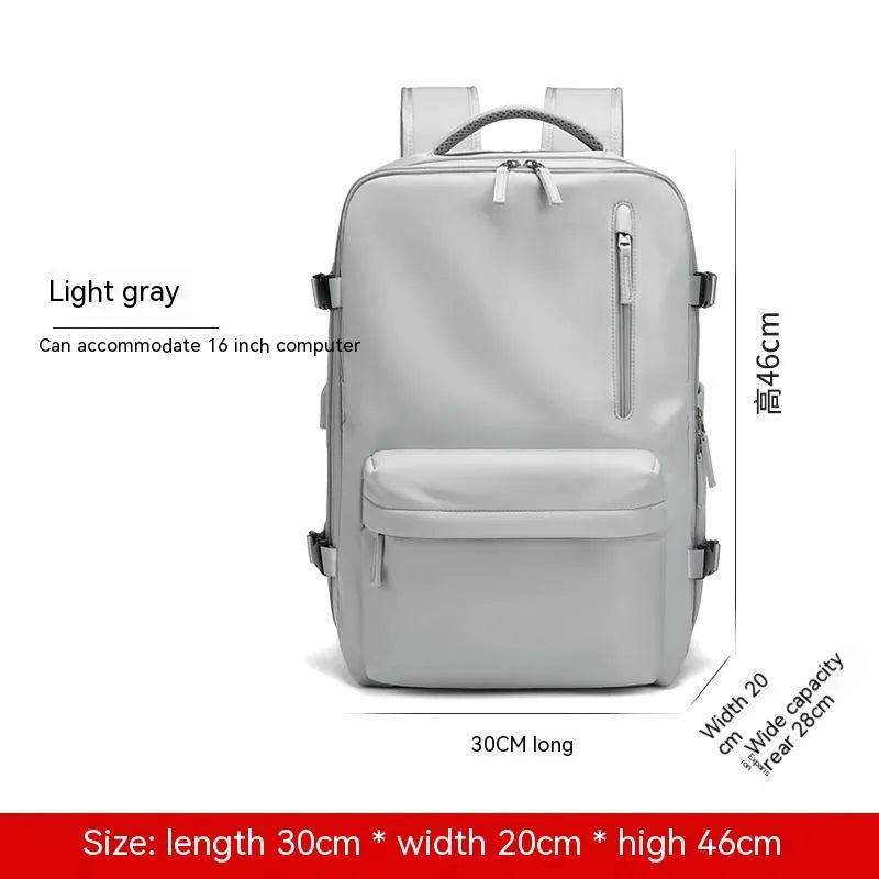 18 inch nylon expansion backpack with dry wet separation, curved shoulder straps and 30x20x46cm dimensions