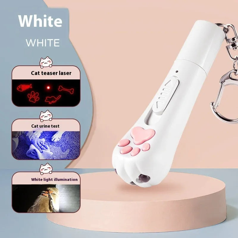 Cat charging pen light toy with feather attachment in cream white, pink, or sky blue colour