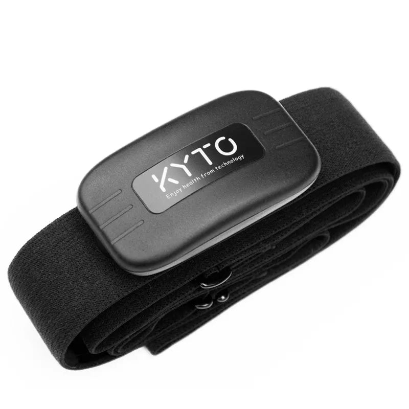 Black Bluetooth 4.0 heart rate monitor chest strap with removable transmitter and adjustable nylon elastic band for gym and outdoor use