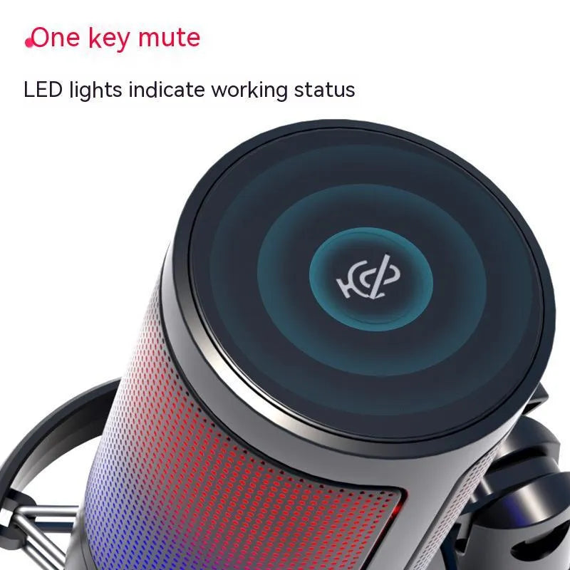 USB condenser microphone with RGB lighting in black, white, or pink for live streaming
