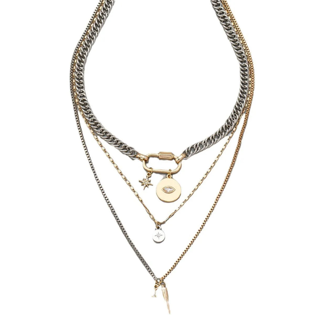 Multi-layer twin necklace for women with alloy electroplated ellipse pendant in clavicle chain style