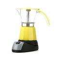 Octagonal aluminium electric moka pot coffee maker in silver colour on kitchen counter