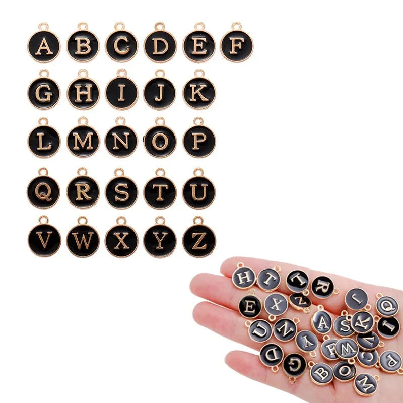 Round drop oil English letter alloy pendant set in multiple colours for DIY jewellery making
