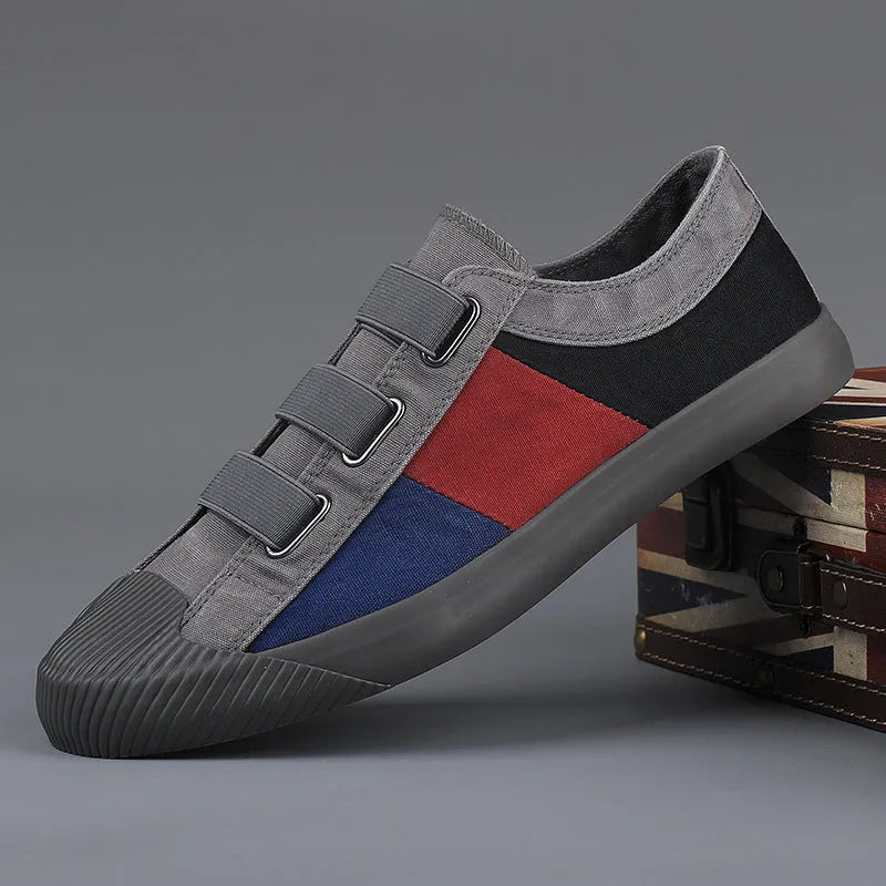 Men's canvas sneakers with elastic bands and vulcanised rubber soles in multiple colour options