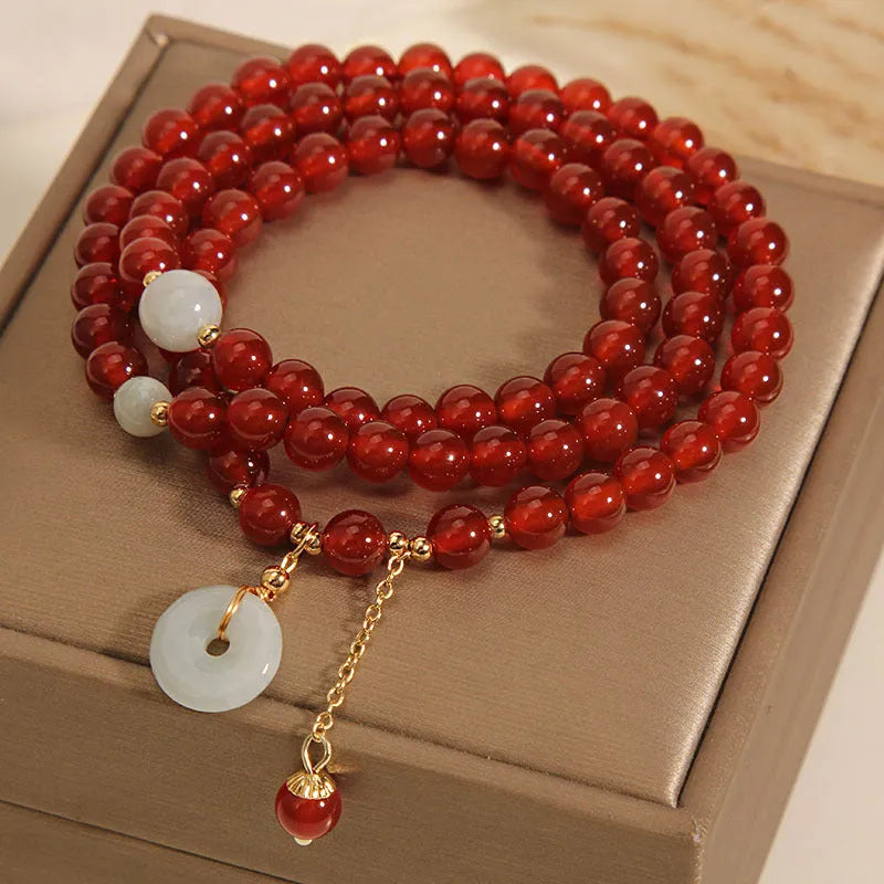 Red agate multi-layer women's bracelet with crystal construction and retro ethnic styling