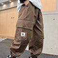 Men's loose straight-leg ankle-banded polyester trousers in black with letter print