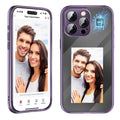 Black and purple iPhone 15 Pro NFC ink screen flip phone case with customisable display