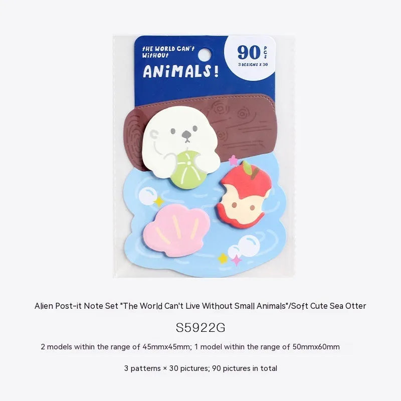 Small animal-shaped sticky note pad with designs like a kitten, puppy, bunny, and sea otter.