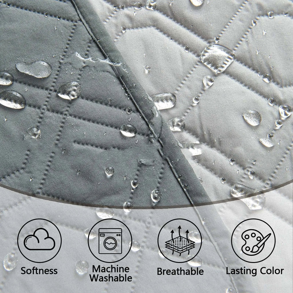 Reversible waterproof dog sofa cushion shown in dark grey and khaki beige colour options