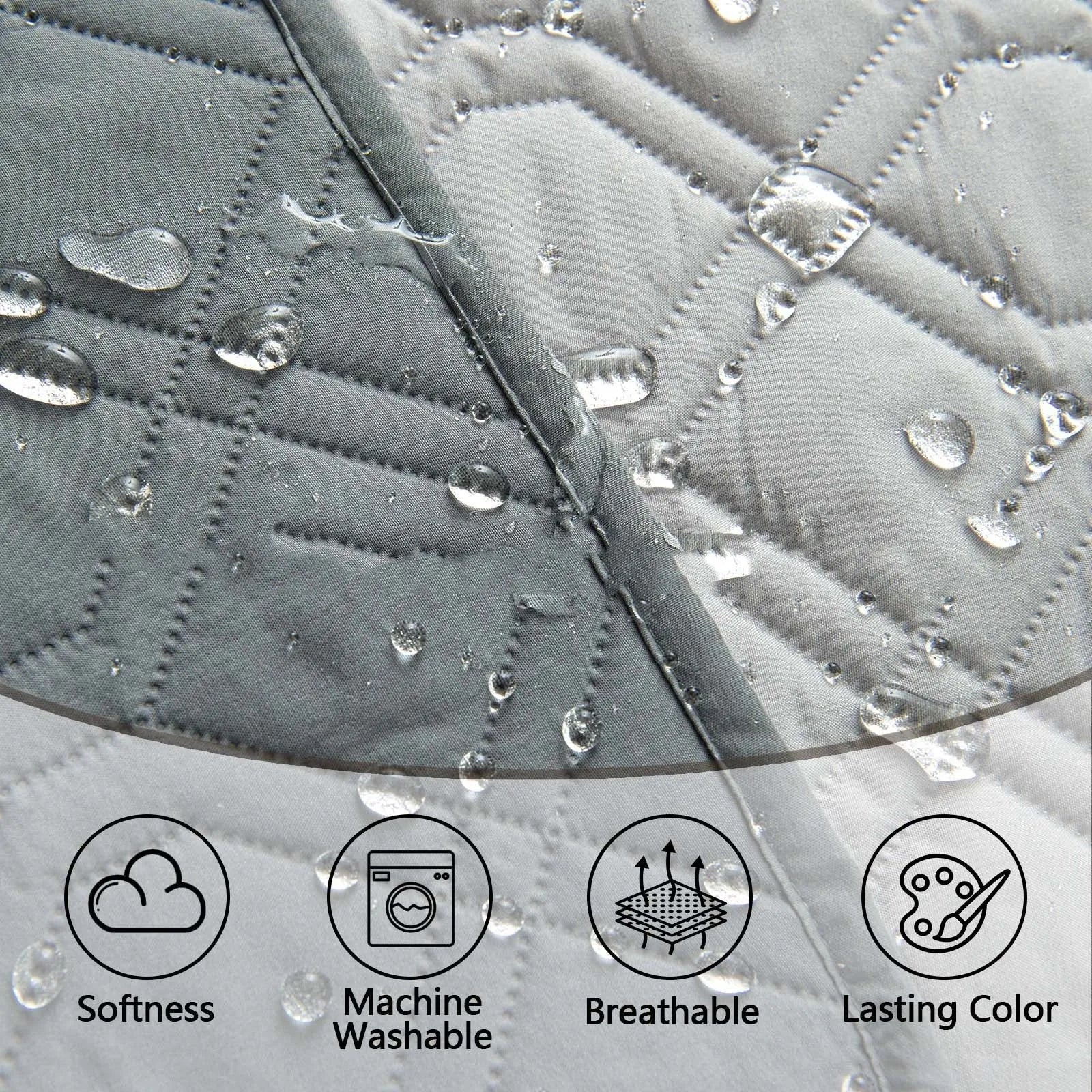 Reversible waterproof dog sofa cushion shown in dark grey and khaki beige colour options
