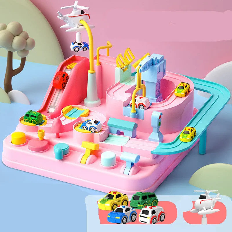 Big Adventure parking lot toy car track set with plastic track pieces and handle control