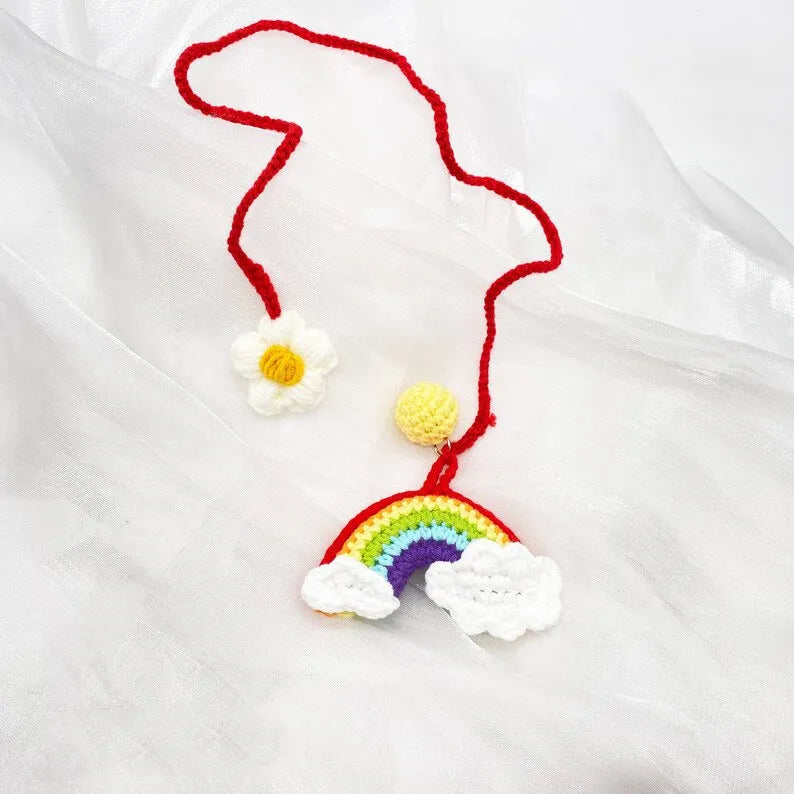 Handmade crocheted colourful flower pendant for car interior decoration