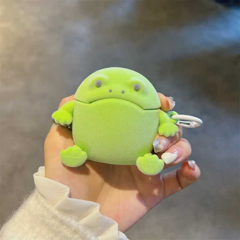 Japanese and Korean flocking frog TPU protective cover for AirPods with embossing and lanyard