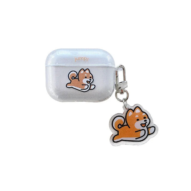 Cartoon Shiba Inu silicone headphone cover for AirPods Pro with Jumping Shiba Inu pendant