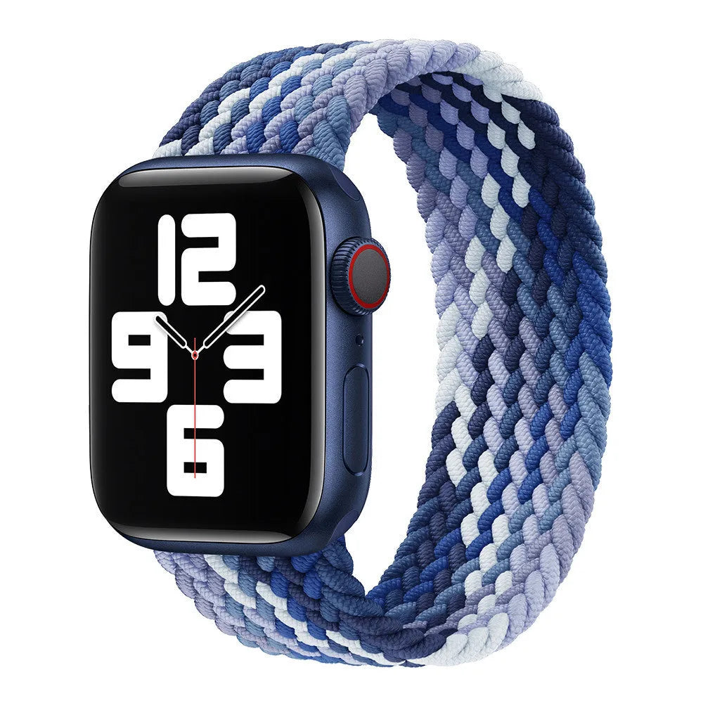 Elastic nylon braided rainbow watch strap for Apple Watch 38mm to 45mm, woven fabric, multiple colour options