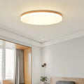 Japanese minimalist ceiling lamp with a wood art body and white acrylic shade in three available diameters.