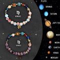 Two natural stone beaded bracelets showing different zodiac sign styles on a wrist.