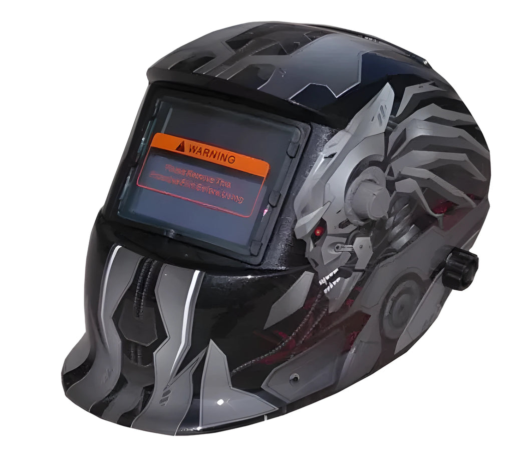 LCD solar welding helmet with auto-darkening lens and adjustable head straps in default colour